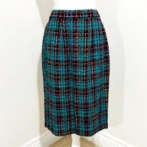 Vintage Doncaster Silks 100% Silk Plaid Midi A-Line Skirt
